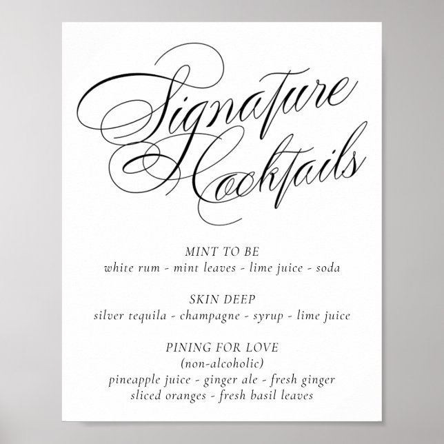 Poster Élégante Signature Cocktail Boire Black Calligraph (Devant)