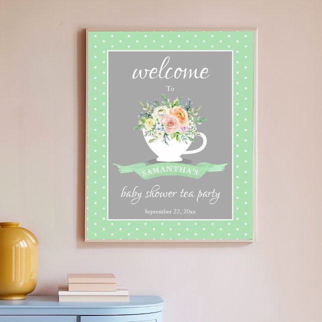 Poster Elégante Teacup Floral Teacup Baby shower Tea Part (Créateur téléchargé)