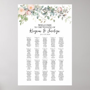 Poster Élégantes fleurs mariage carte de sièges 20 tables