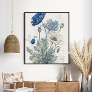 Poster Élégantes Pavots Bleus Art Botanique