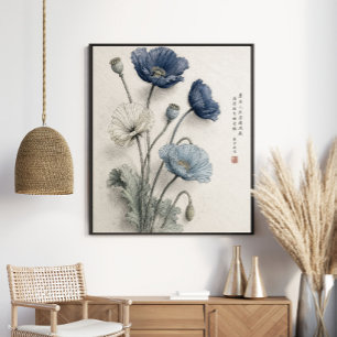 Poster Élégantes Pavots Bleus Art Botanique