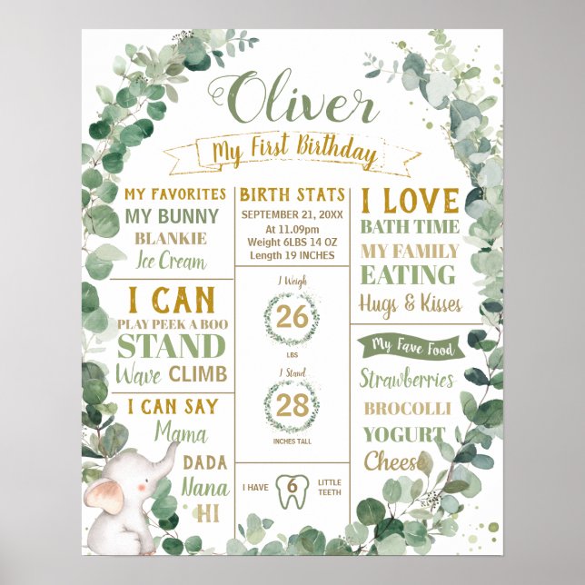 Poster Élément de verdure éléphant étape importante de l' (Devant)