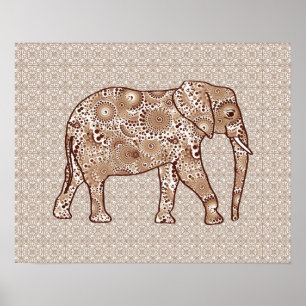 Poster Éléphale tourbillon fractal - marron et taupe