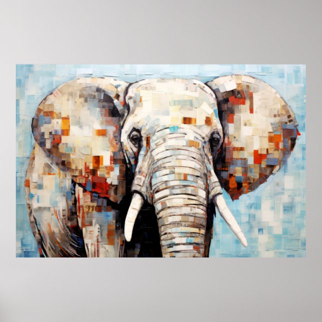 Poster Eléphant Animal Art Décor Peinture Mosaïque (Devant)
