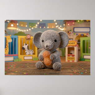 Poster Éléphant au crochet fantaisiste mignon au zoo