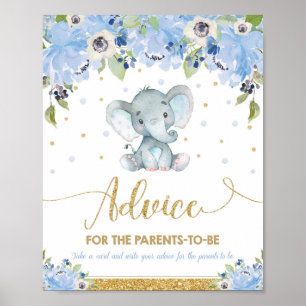 Poster Elephant Baby Shower Boy Advice for Parents to Be