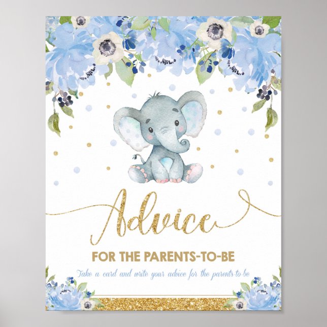 Poster Elephant Baby shower Boy Conseils pour les parents (Devant)