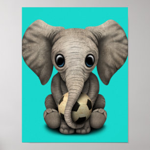 Poster Eléphant Bébé mignon Avec Football Soccer Ball
