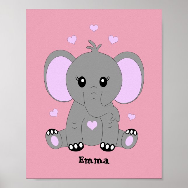 Poster Éléphant bébé mignon en rose pour les filles  (Devant)