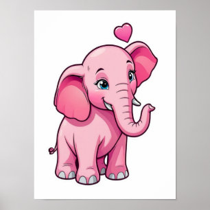 Poster Eléphant Bébé Rose Cute Avec Amour