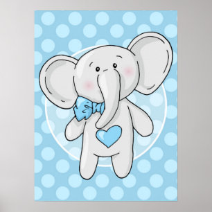 Poster Éléphant Bleu - Chambre de Nursery pour Bébé Garço