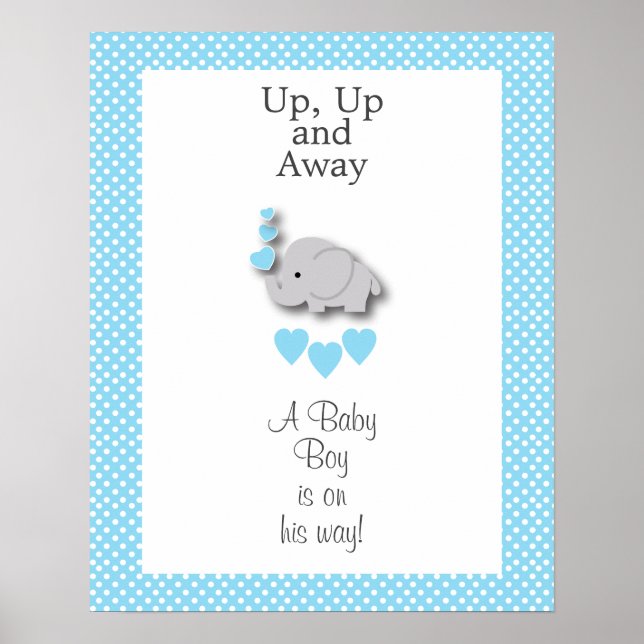 Poster Eléphant bleu et gris doux - Baby Boy (Devant)