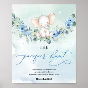 Poster Eléphant bleu poussiéreux floral Le Pacifique chas