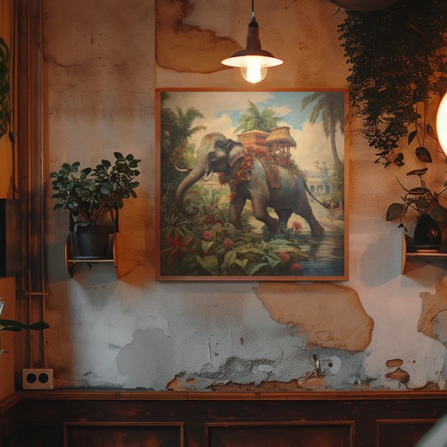 Poster éléphant botanique vintage avec howdah (Créateur téléchargé)