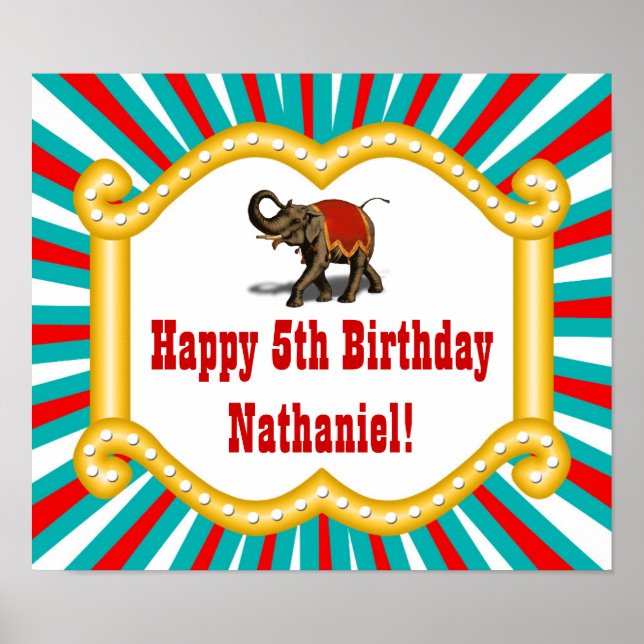 Poster Elephant Circus Enfants Garçons Anniversaire Banni (Devant)