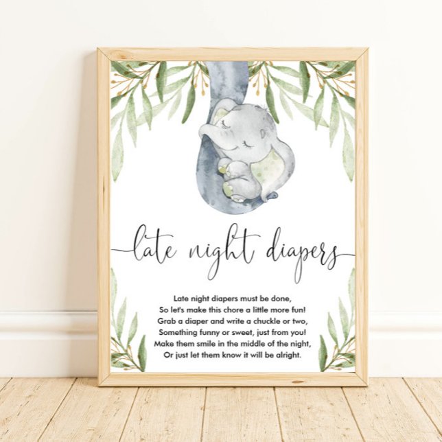 Poster Eléphant couche tard la nuit jeu baby shower (Créateur téléchargé)