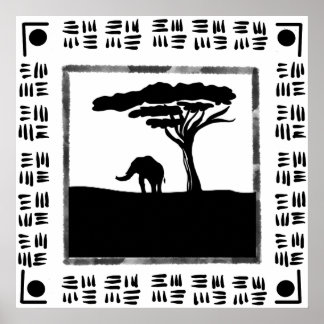 Poster Éléphant d'Afrique noir et blanc