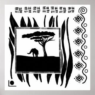 Poster Éléphant d'Afrique noir et blanc