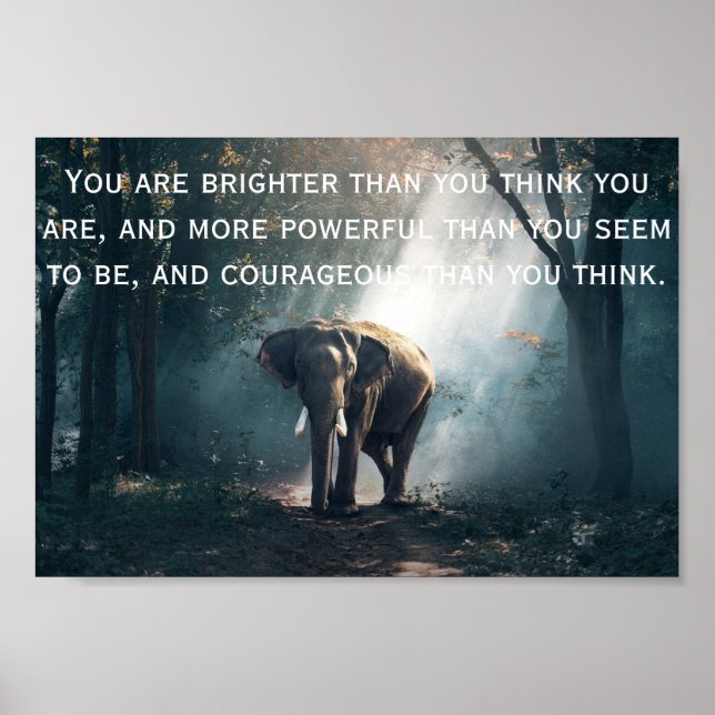 Poster Eléphant dans la forêt avec une citation positive (Devant)