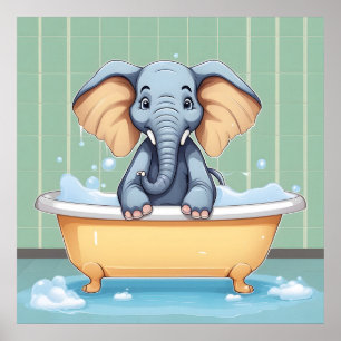 Poster Eléphant dans le bain