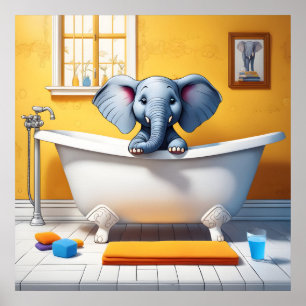Poster Eléphant dans le bain