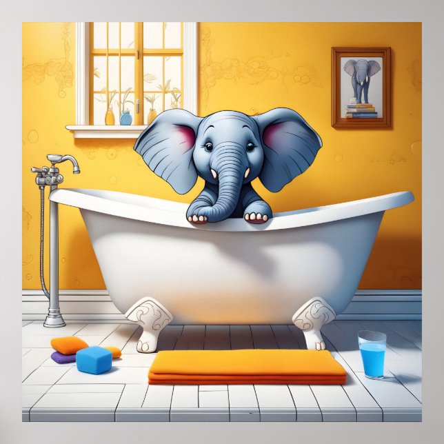 Poster Eléphant dans le bain (Devant)