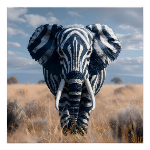 Poster Elephant Dans Zebra déguisé brillant