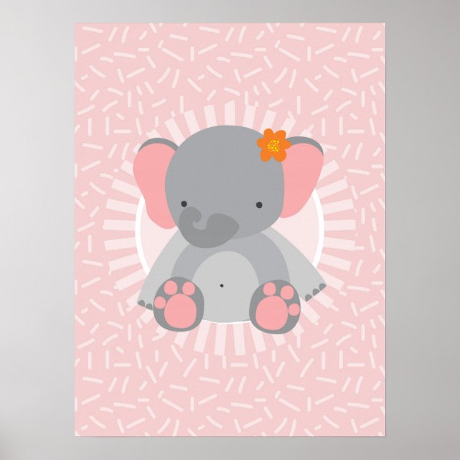 Poster Éléphant de bébé mignon rose gris (Devant)