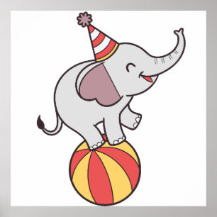 Poster Eléphant de cirque mignon sur la balle - Anniversa