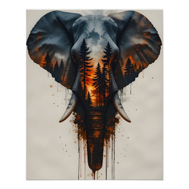 Poster Éléphant de forêt brûlant (Devant)