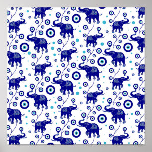Poster Eléphant de l'oeil du mal Bon motif de la chance