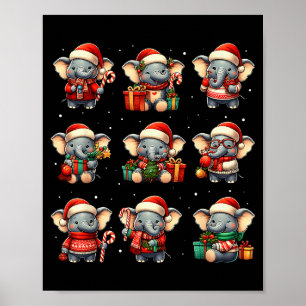 Poster Éléphant de Noël drôle amateur d'éléphant Pyjama H