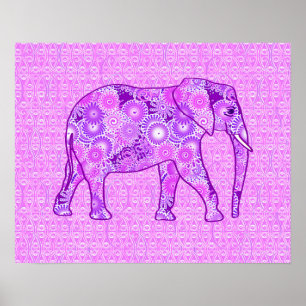 Poster Éléphant de remous de fractale - pourpre et