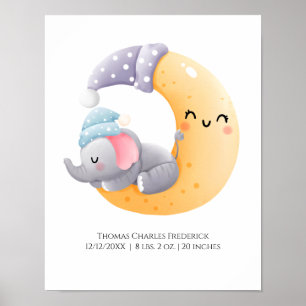 Poster Eléphant dormant dans la lune Statistiques de nais