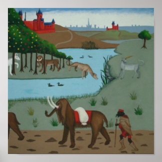 Poster Elephant et licorne