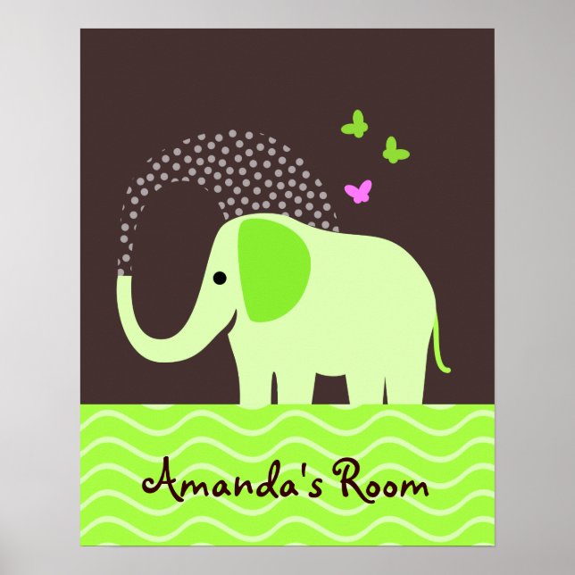 Poster Eléphant et papillons mignons (Devant)