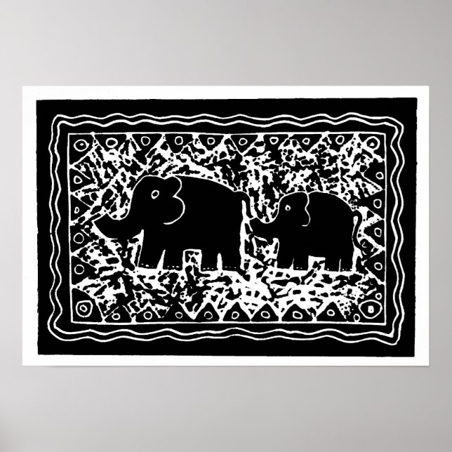 Poster Eléphant et veau (Devant)