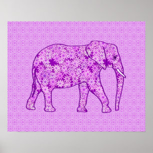 Poster Eléphant fleur - améthyste violet