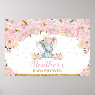 Poster Elephant Floral Baby Shower Backdrop Banner