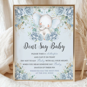 Poster Éléphant Floral Bleu Bébé Ne Dis Pas Jeu De Bébé