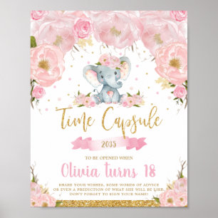 Poster Eléphant floral rose 1er Anniversaire Capsule