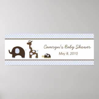 Poster Elephant & Giraffe dans Bannière Baby shower Bleu