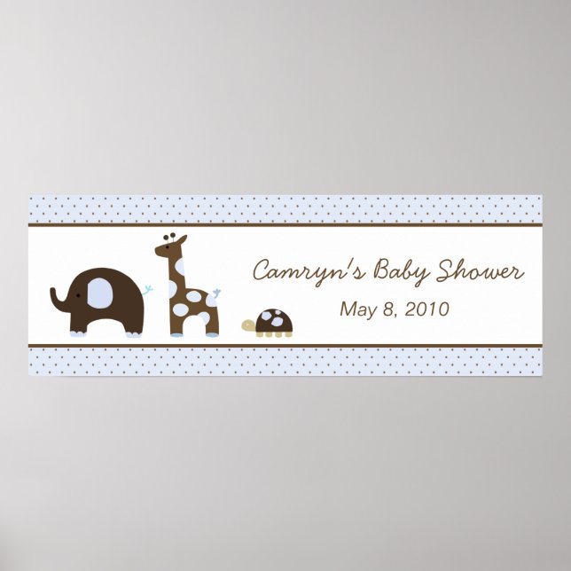 Poster Elephant & Giraffe dans Bannière Baby shower Bleu (Devant)