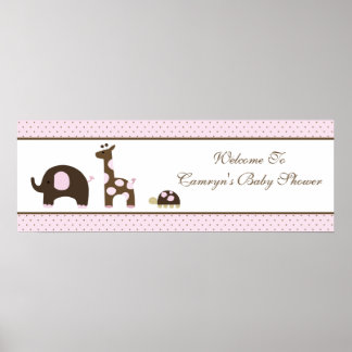 Poster Elephant & Giraffe en Baby shower rose bannière