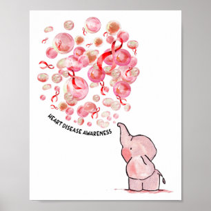 Poster Éléphant Gonfle Des Ballons Rouges Sensibilisation