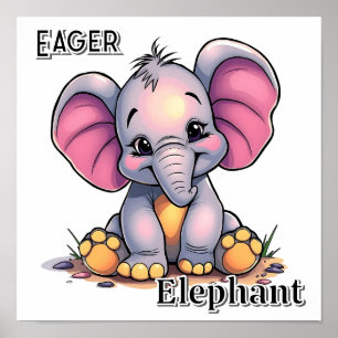 Poster Éléphant Impatient    Art pour la Nurserie de Enfa