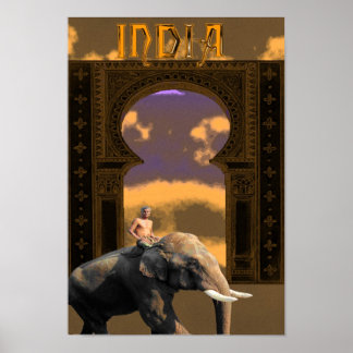 Poster Elephant indien et cavalier