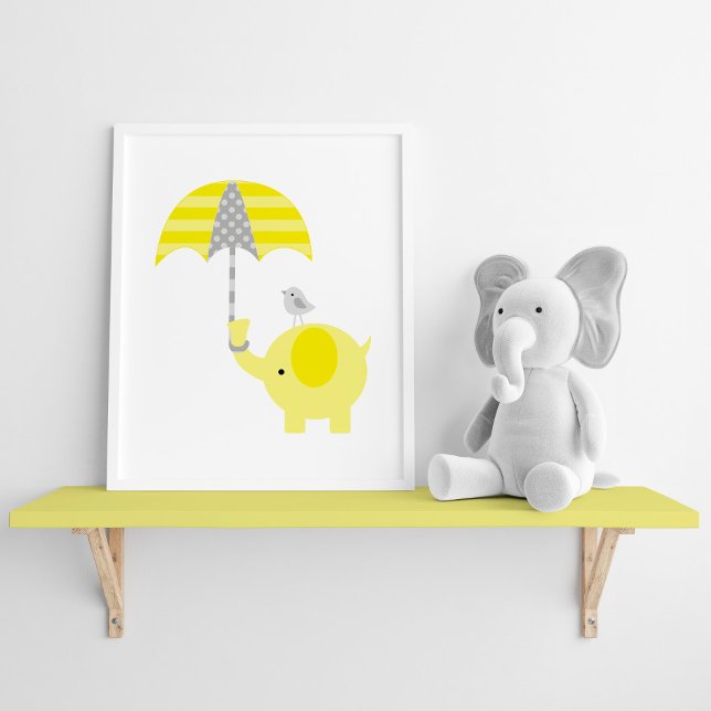 Poster Eléphant jaune et gris et pépinière d'oiseaux (Créateur téléchargé)