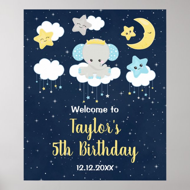 Poster Elephant Jaune et la Marine fête d'anniversaire Bi (Devant)