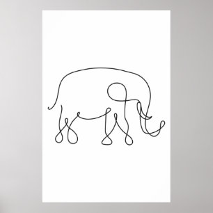 Poster Eléphant Line Art